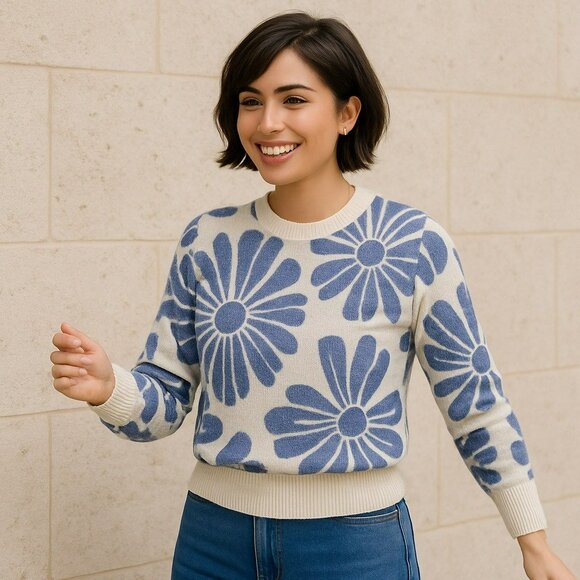 Marine Layer Floral Sweater Womens Small Soft Wool Blend Knit Top - Picture 11 of 11